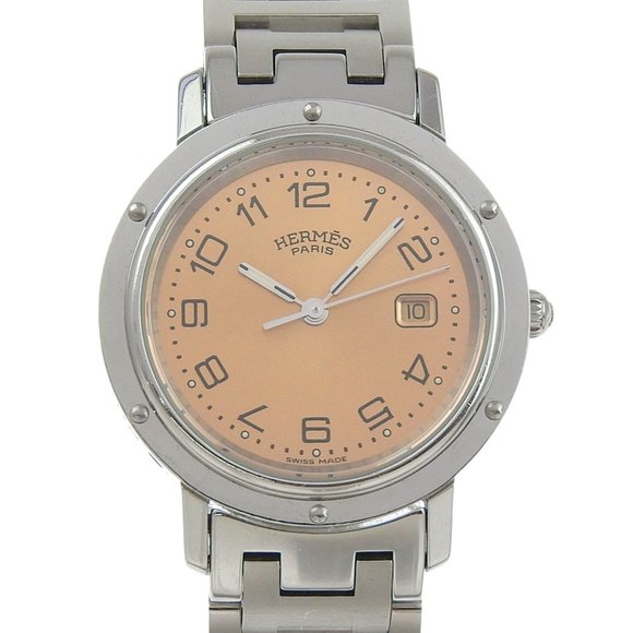 Hermès Clipper Watch CL4.410, Stainless Steel Quartz Analog Display, Pink Dia... - Picture 1 of 8